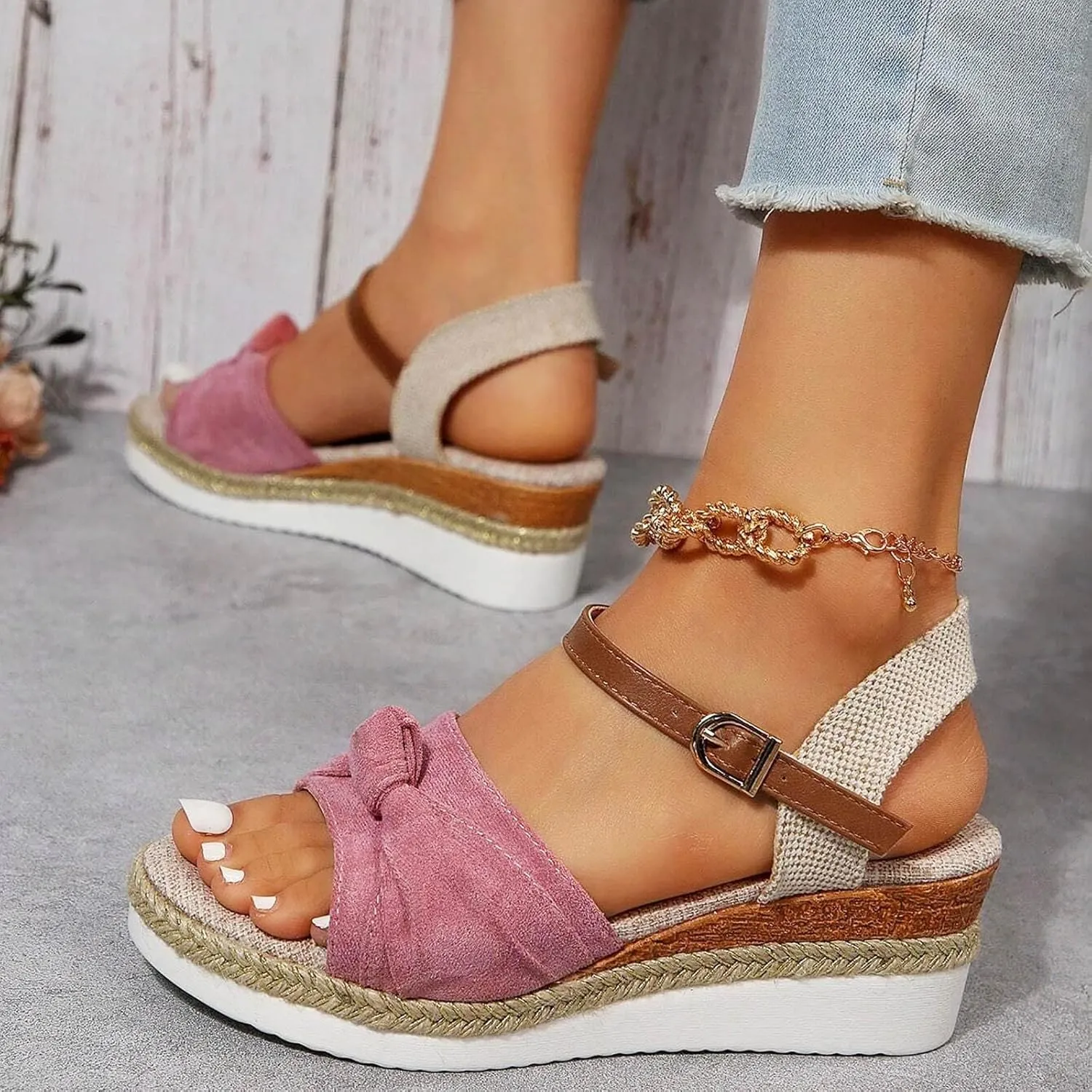 Dheva-C Orthopedic Wedge Sandals for Women Summer Dressy 2024 Open Toe Ankle Strap Platform Slip on Sandals Casual Strappy Low Wedges Sandals Beach Sandals Dress Shoes Comfortable Outdoor Shoes
