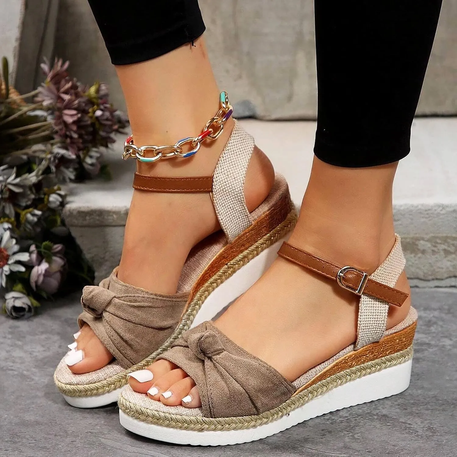 Dheva-C Orthopedic Wedge Sandals for Women Summer Dressy 2024 Open Toe Ankle Strap Platform Slip on Sandals Casual Strappy Low Wedges Sandals Beach Sandals Dress Shoes Comfortable Outdoor Shoes