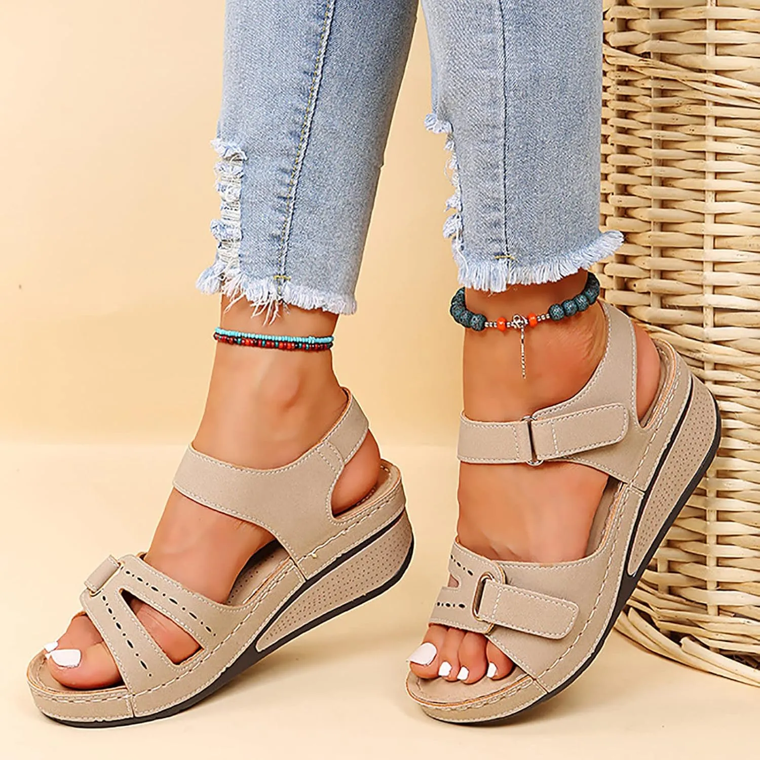 Eduavar Orthopedic Sandals for Women, Womens Sandals Dressy Platform Wedge Sandals Open Toe Sandals with Ankle Strap
