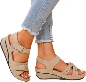 Eduavar Orthopedic Sandals for Women, Womens Sandals Dressy Platform Wedge Sandals Open Toe Sandals with Ankle Strap