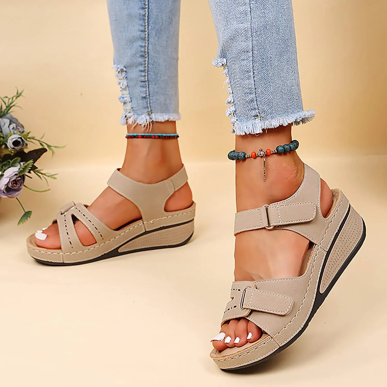 Eduavar Orthopedic Sandals for Women, Womens Sandals Dressy Platform Wedge Sandals Open Toe Sandals with Ankle Strap