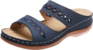 Eduavar Sandals for Women Casual Summer, Orthopedic Sandals for Women Casual Peep Toe Sandals Summer Beach Slip-on Sandals