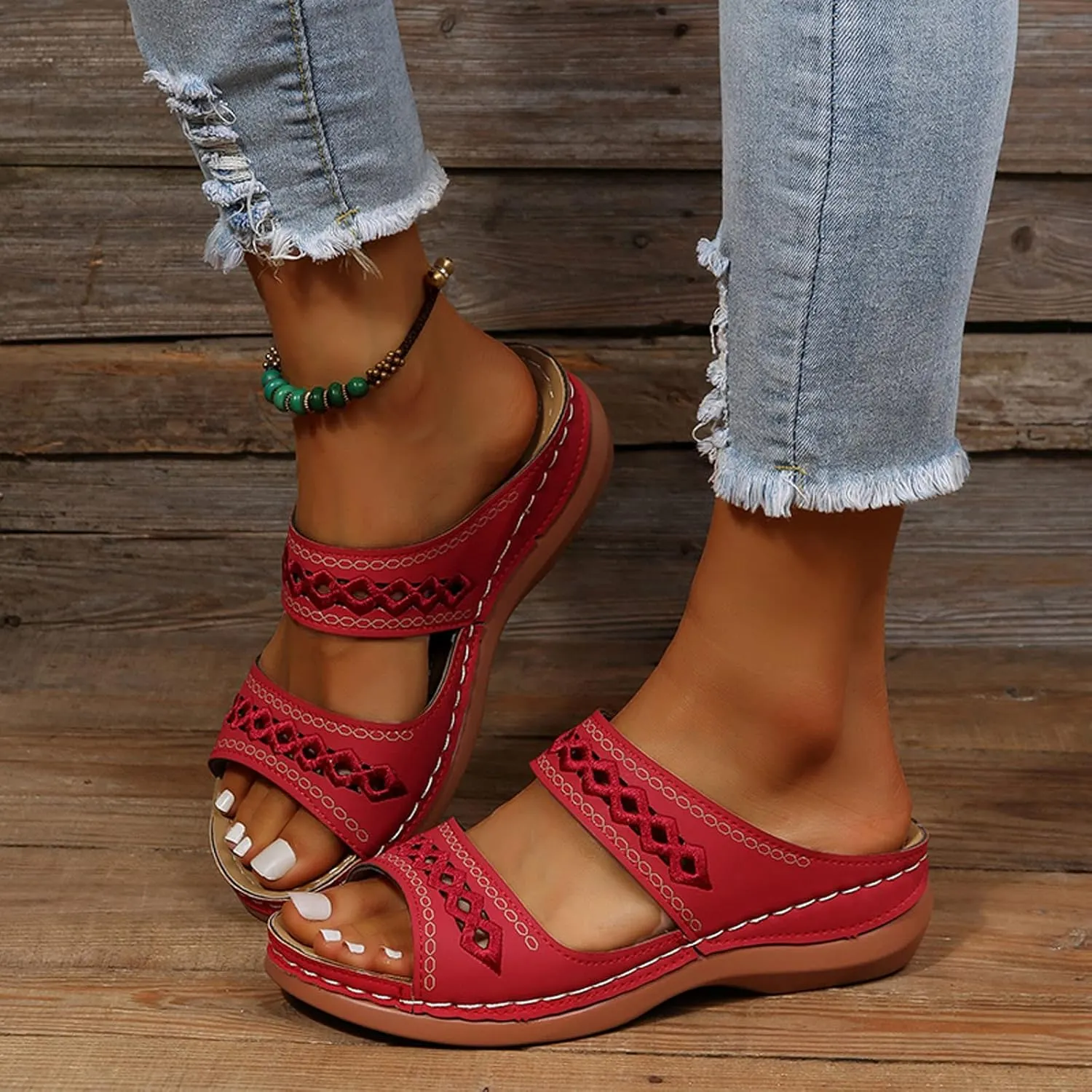 Eduavar Sandals for Women Casual Summer, Orthopedic Sandals for Women Comfortable Open Toe Sandals Casual Beach Slippers