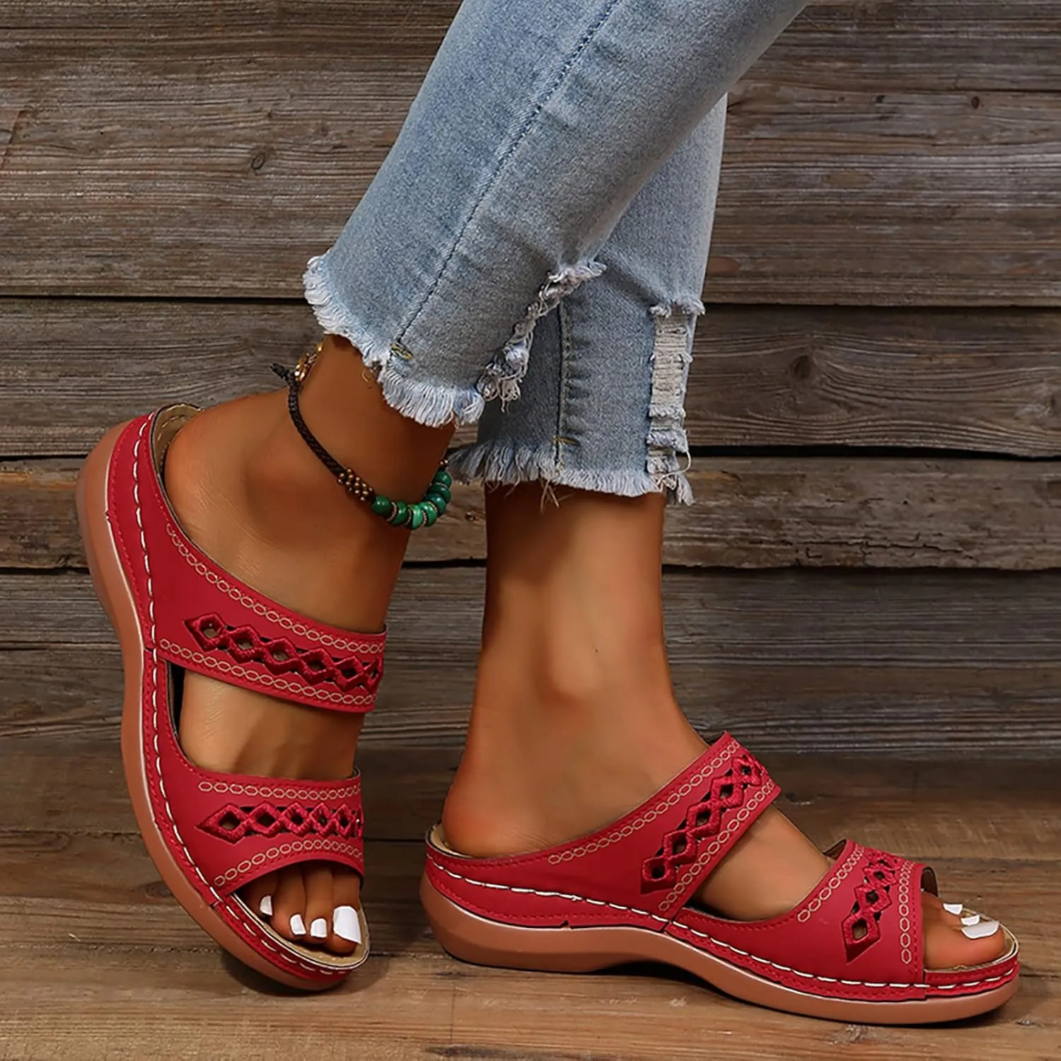Eduavar Sandals for Women Casual Summer, Orthopedic Sandals for Women Comfortable Open Toe Sandals Casual Beach Slippers