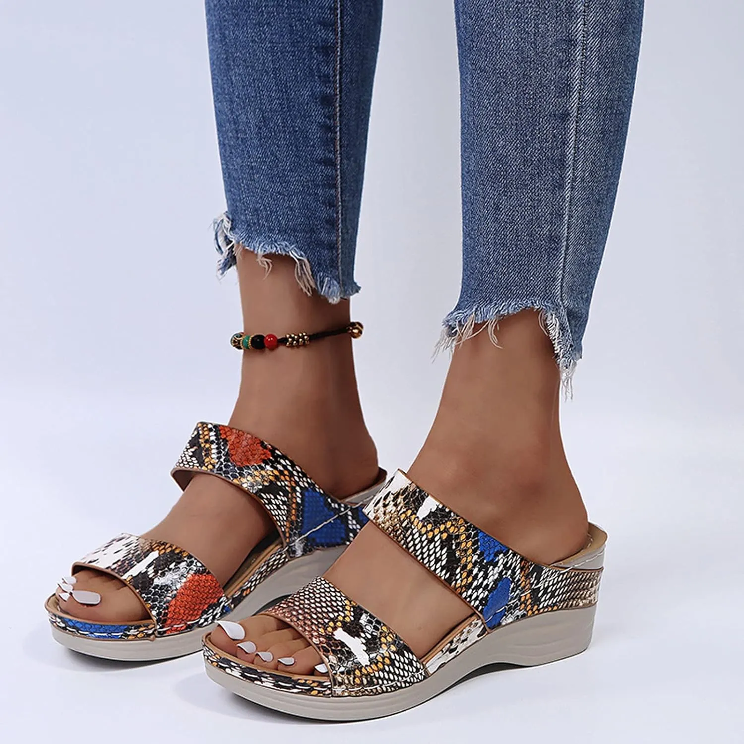 Eduavar Sandals for Women Dressy Summer, Womens Sandals Comfortable Leopard Print Wedge Platform Sandals with Arch Support