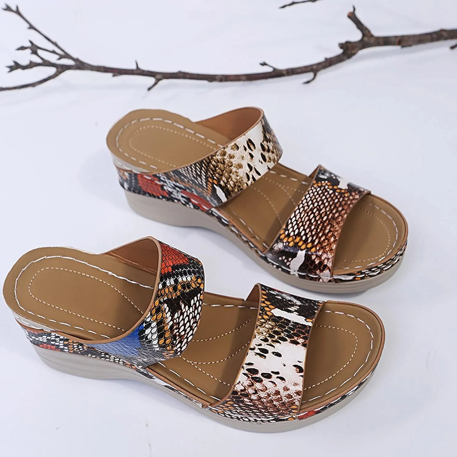 Eduavar Sandals for Women Dressy Summer, Womens Sandals Comfortable Leopard Print Wedge Platform Sandals with Arch Support