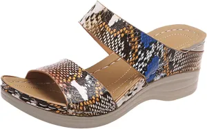 Eduavar Sandals for Women Dressy Summer, Womens Sandals Comfortable Leopard Print Wedge Platform Sandals with Arch Support