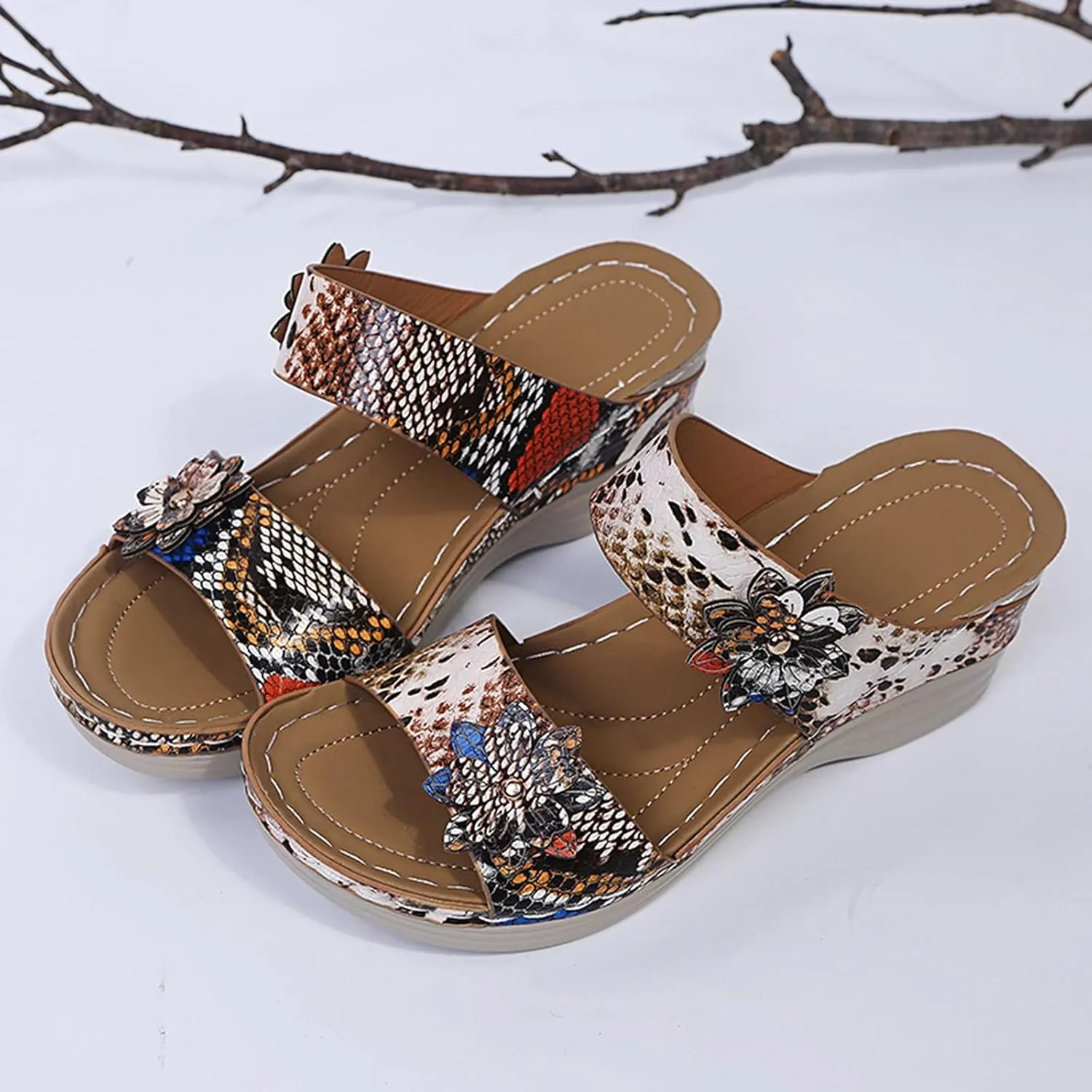Eduavar Sandals for Women Dressy Summer, Womens Sandals Comfortable Leopard Print Wedge Platform Sandals with Arch Support