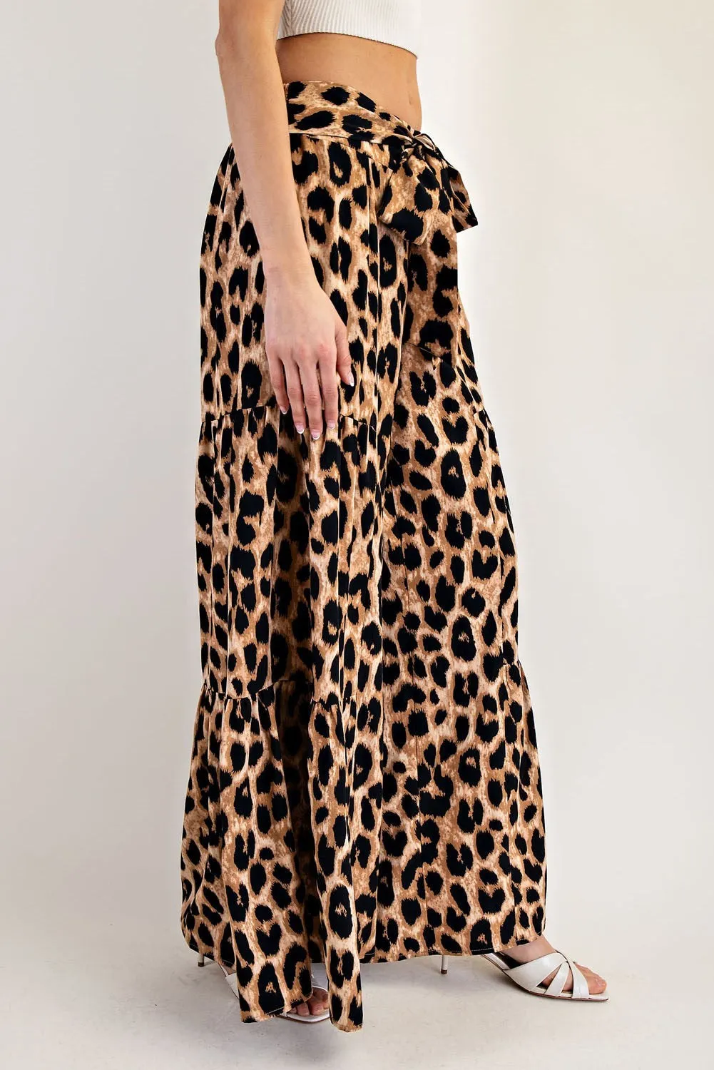 ee:some Leopard Tiered Wide Leg Pants