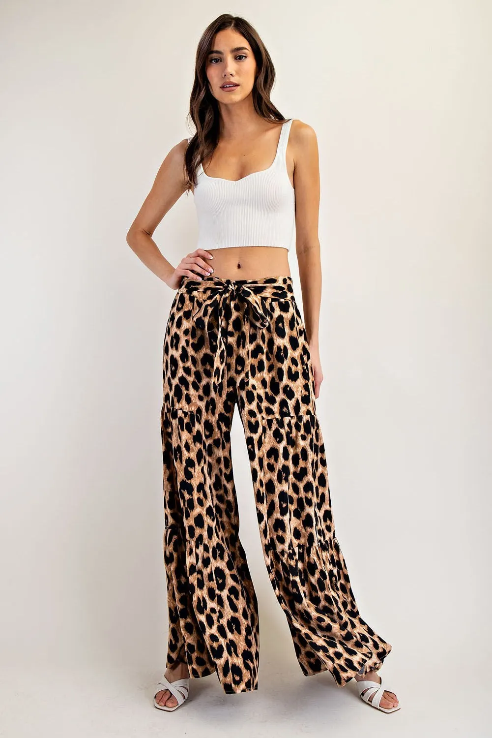 ee:some Leopard Tiered Wide Leg Pants
