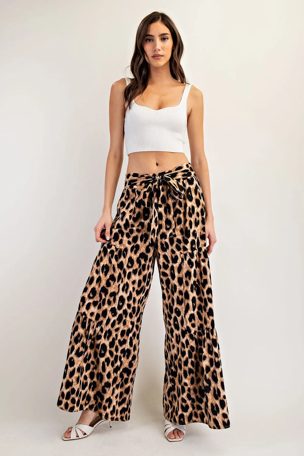 ee:some Leopard Tiered Wide Leg Pants