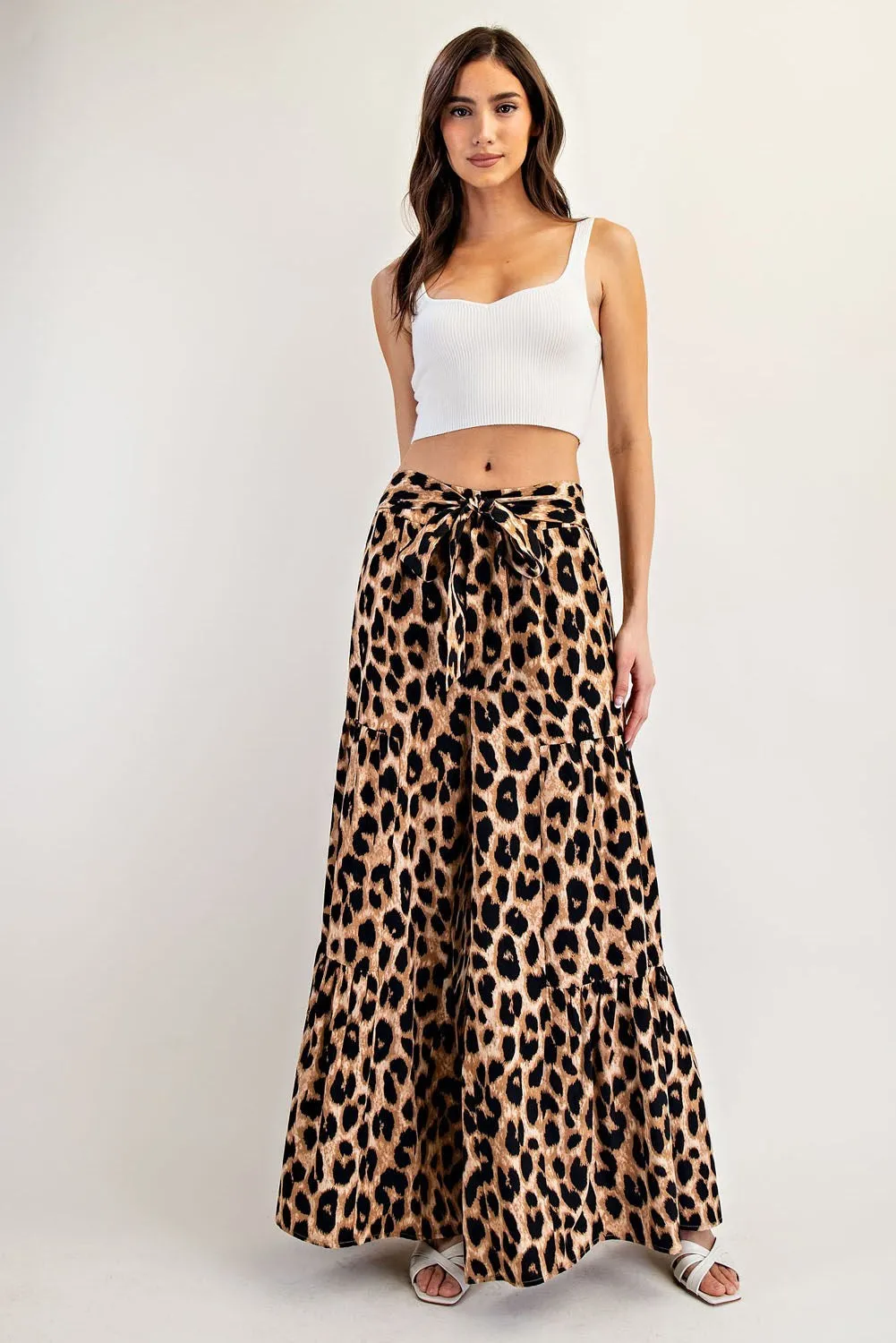 ee:some Leopard Tiered Wide Leg Pants