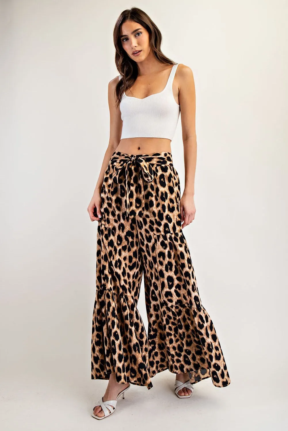 ee:some Leopard Tiered Wide Leg Pants