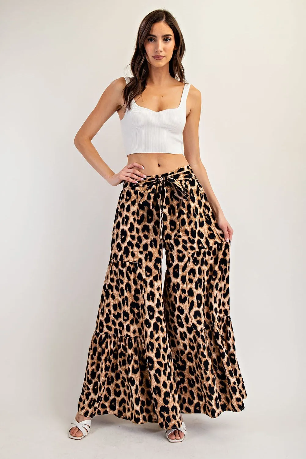 ee:some Leopard Tiered Wide Leg Pants