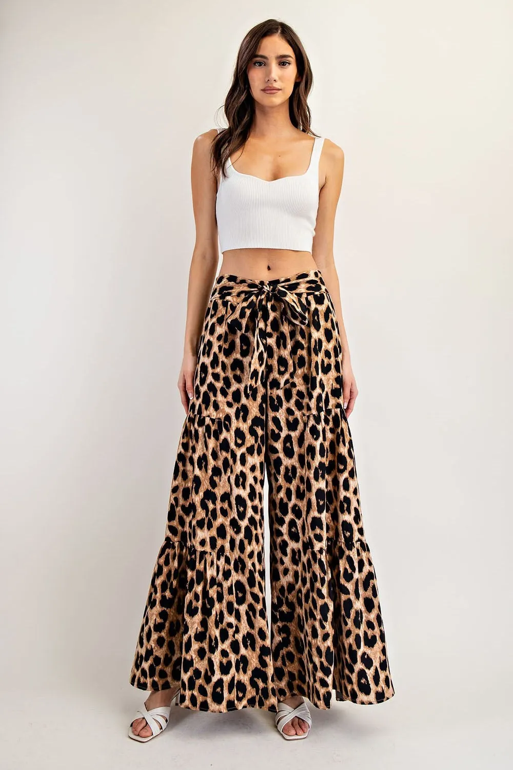 ee:some Leopard Tiered Wide Leg Pants