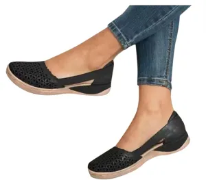 EMRELOD Women's Wedges Orthopedic Casual Beach Shoes Closed Toe Round Toe Hollowed Out Thick Sole Breathable Beach Thick-Soled House Sandals for Women Wide (Black, 9)