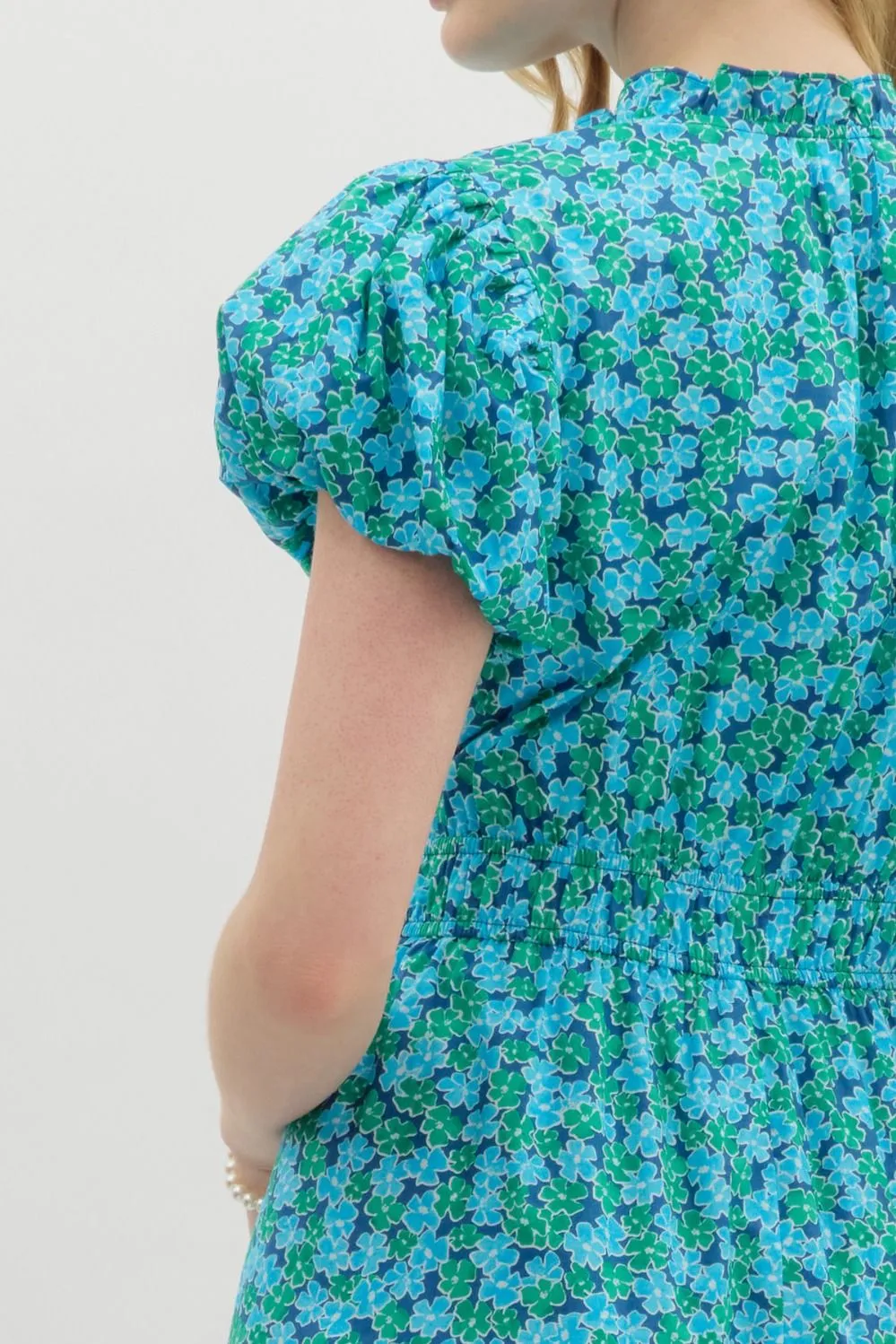 Entro Blue & Green Floral Cotton Tiered Midi Dress
