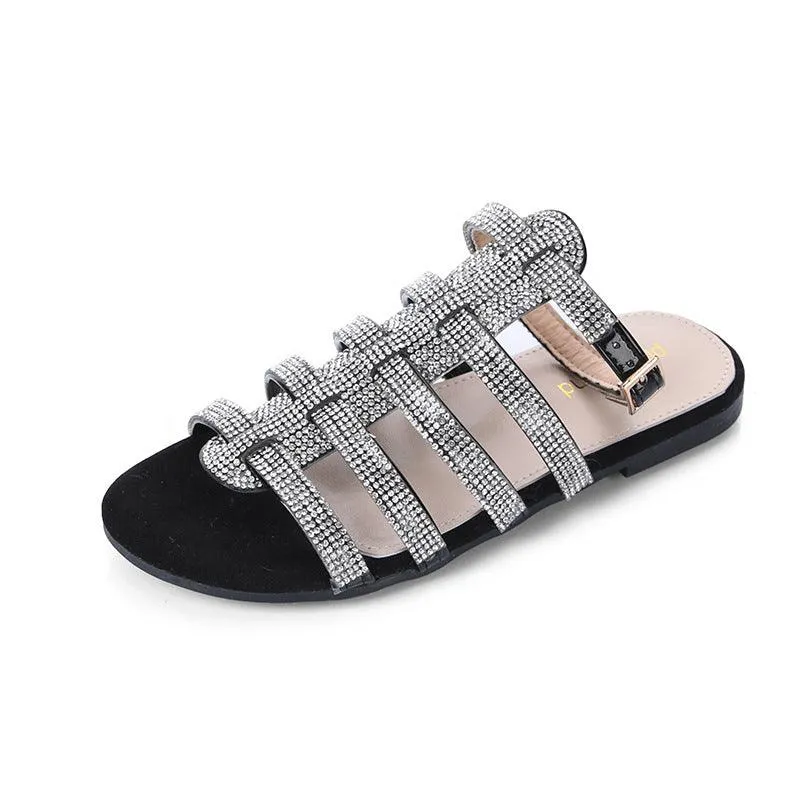 Flat Rhinestone Roman Sandals