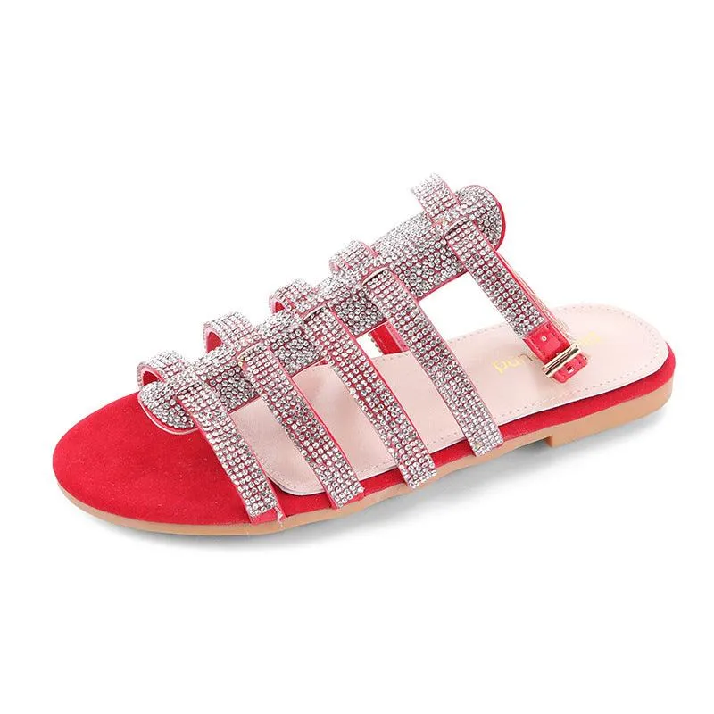Flat Rhinestone Roman Sandals
