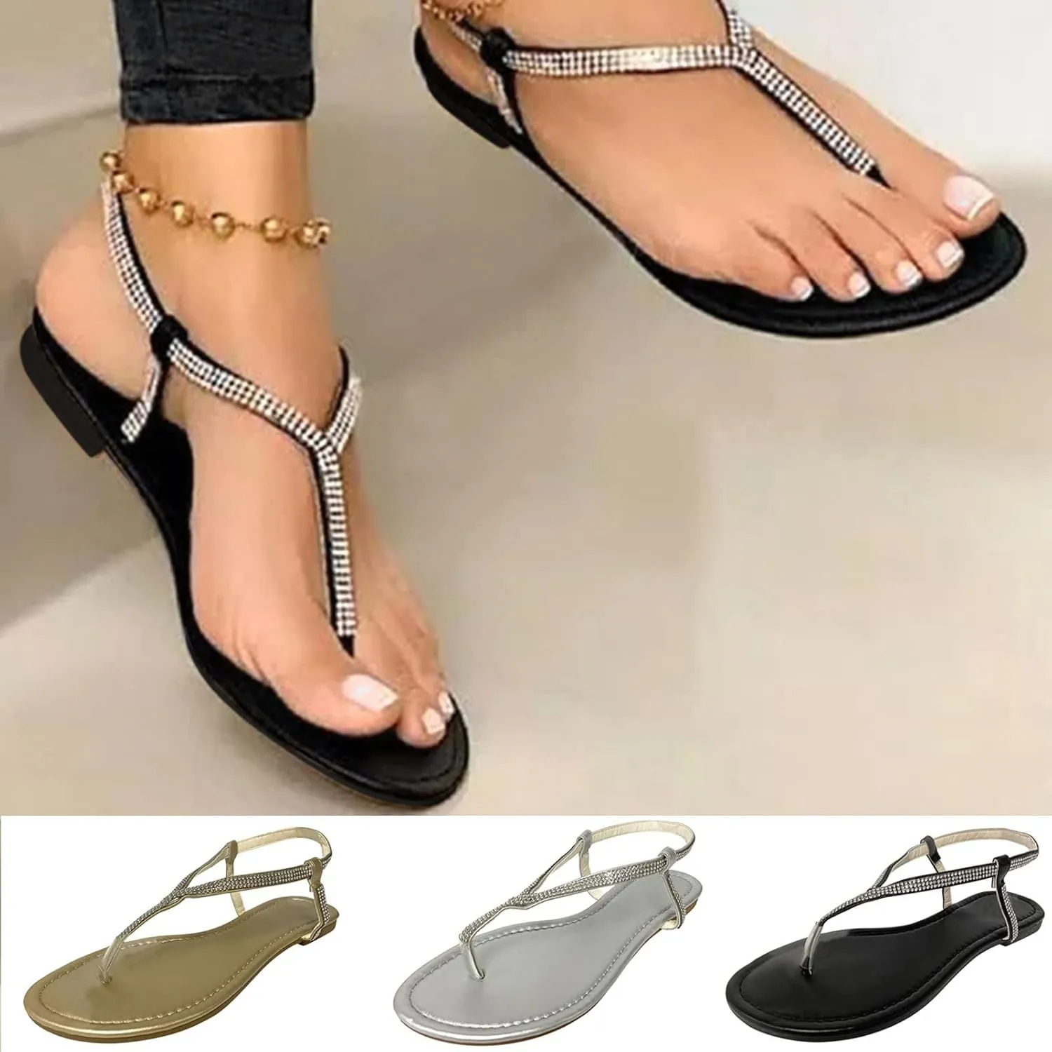 Flip Flops for Women Travel Bohemia Sandals Summer Beach Sandals Dressy Elastic Ankle Strap Sandals Walking Shoes