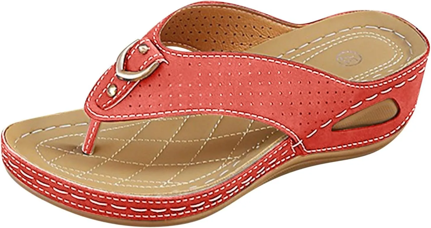 Flip Flops for Women with Arch Support Comfortable Walking Orthopedic Sandals Thong Sandals Hollow Wedge Sandals for Women Slippers Slip On Platform Sandals Dressy Summer Beach Shoes