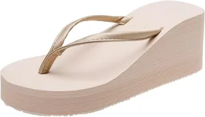 Flip Flops for Women with Arch Support Women's Fashion Slope Heel Thick Bottom Heightening Solid Color Spring And Summer Beach A Foot Stirrup Flip Flops
