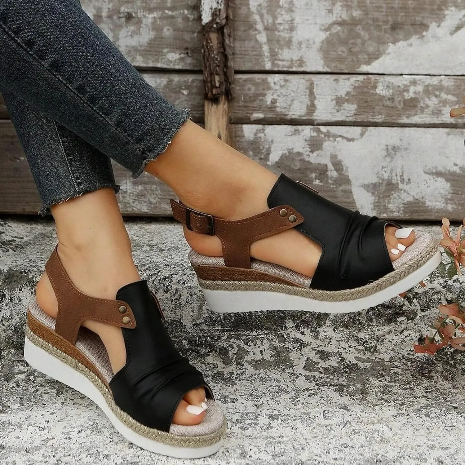Generic Orthopedic Platform Wedge Sandals for Women Summer Dressy Flat Open Toe Slip on Sandals Outdoor Shoes