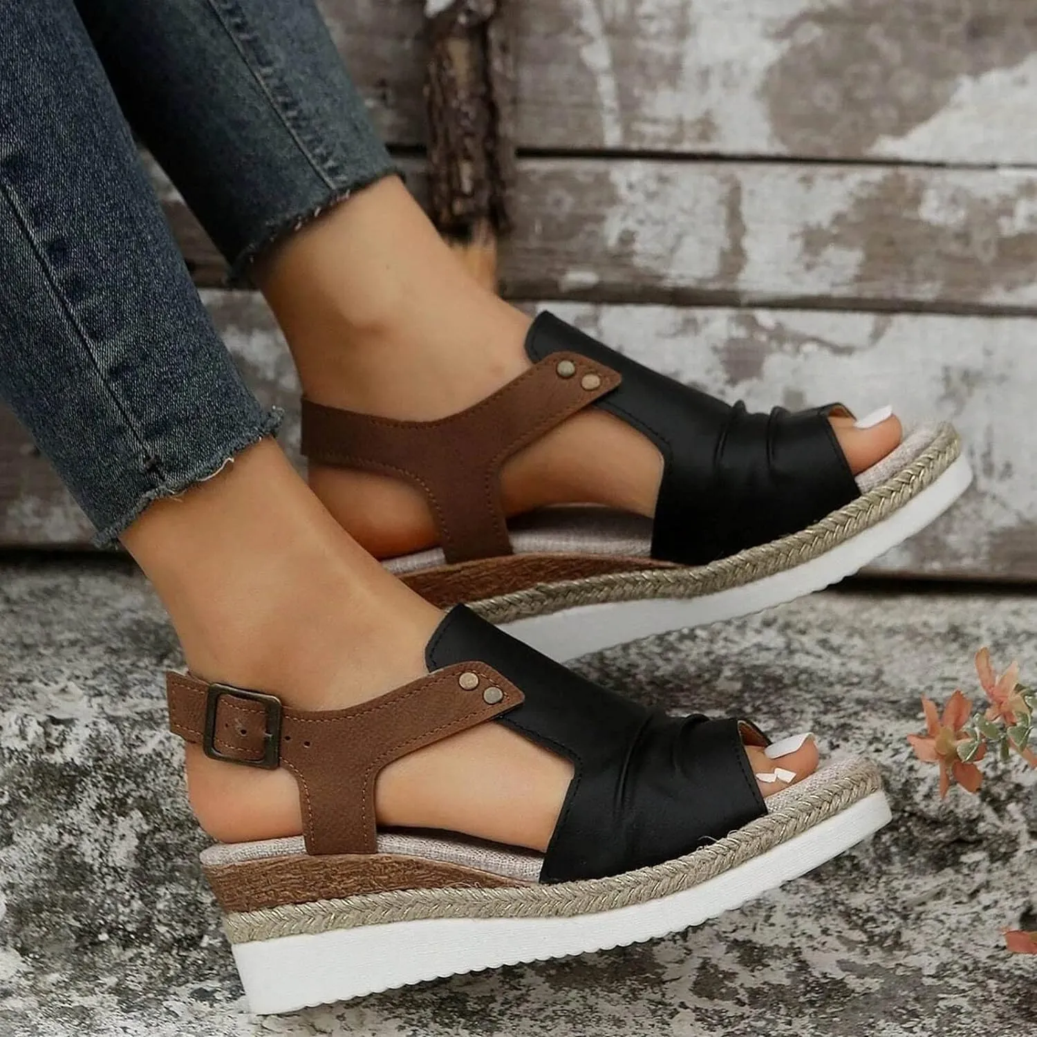 Generic Orthopedic Platform Wedge Sandals for Women Summer Dressy Flat Open Toe Slip on Sandals Outdoor Shoes