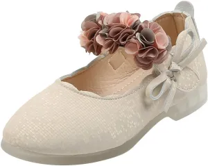 Girl Dress Shoes with Flower Mary Jane Flat Flower Girl Shoes for Party School Wedding Wide(Toddler/Little Toddler Shoes