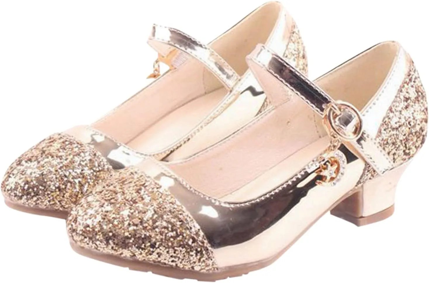Girls Dress Shoes Toddler Princess Shoes Glitter Flower Little Girl Flat Mary Jane Low Heels for Toddler Girl Shoes