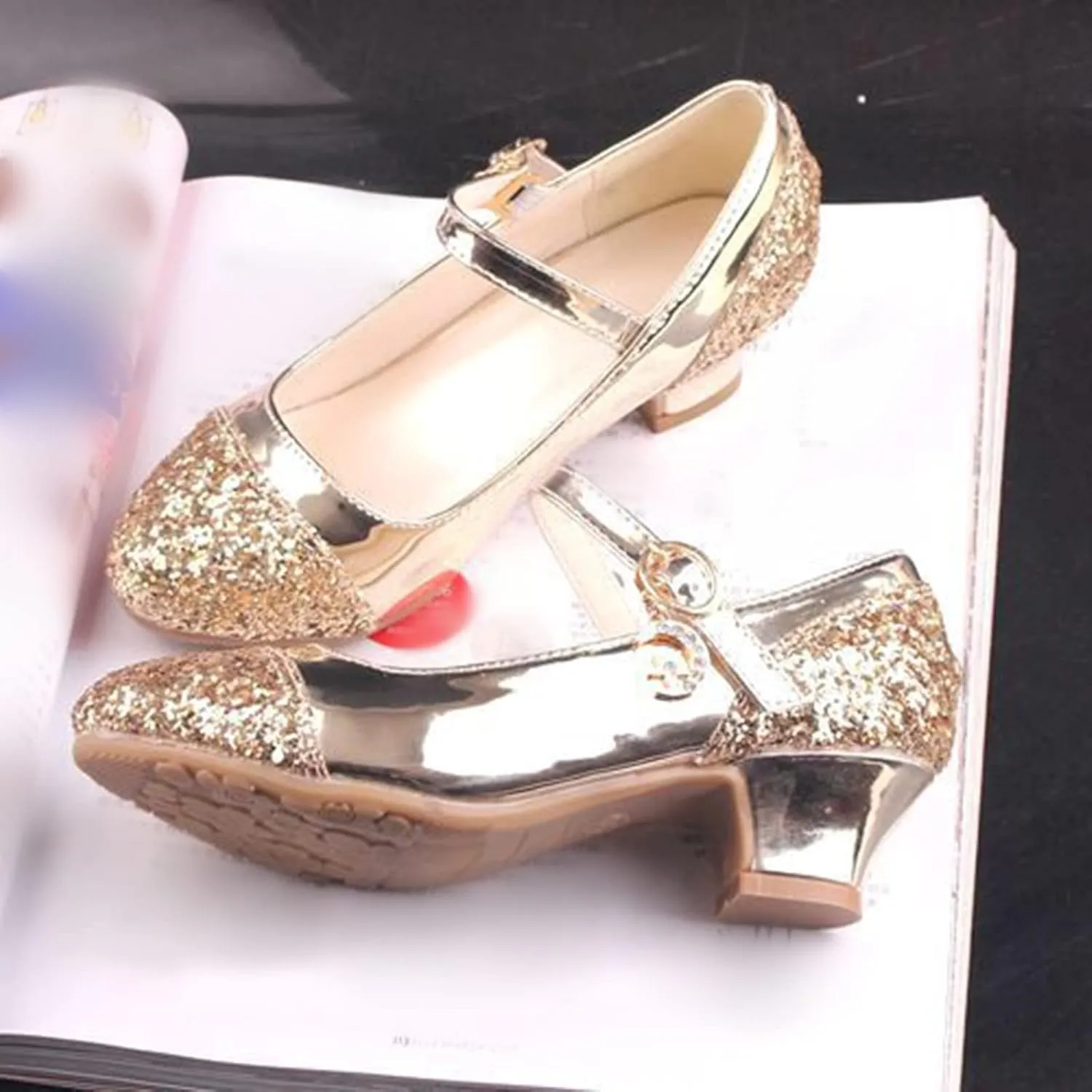 Girls Dress Shoes Toddler Princess Shoes Glitter Flower Little Girl Flat Mary Jane Low Heels for Toddler Girl Shoes