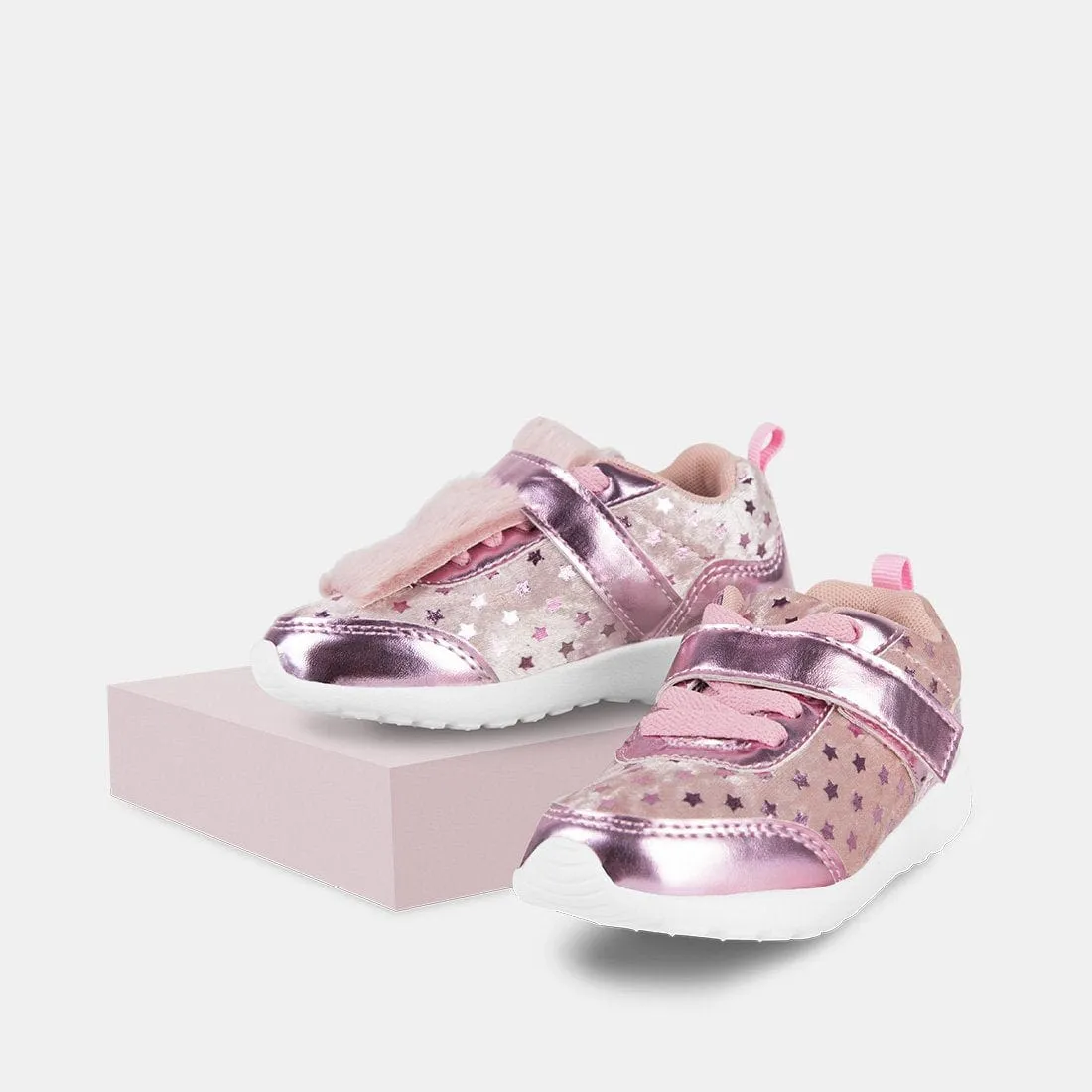 Girls Light Up Pink Velvet Sneakers
