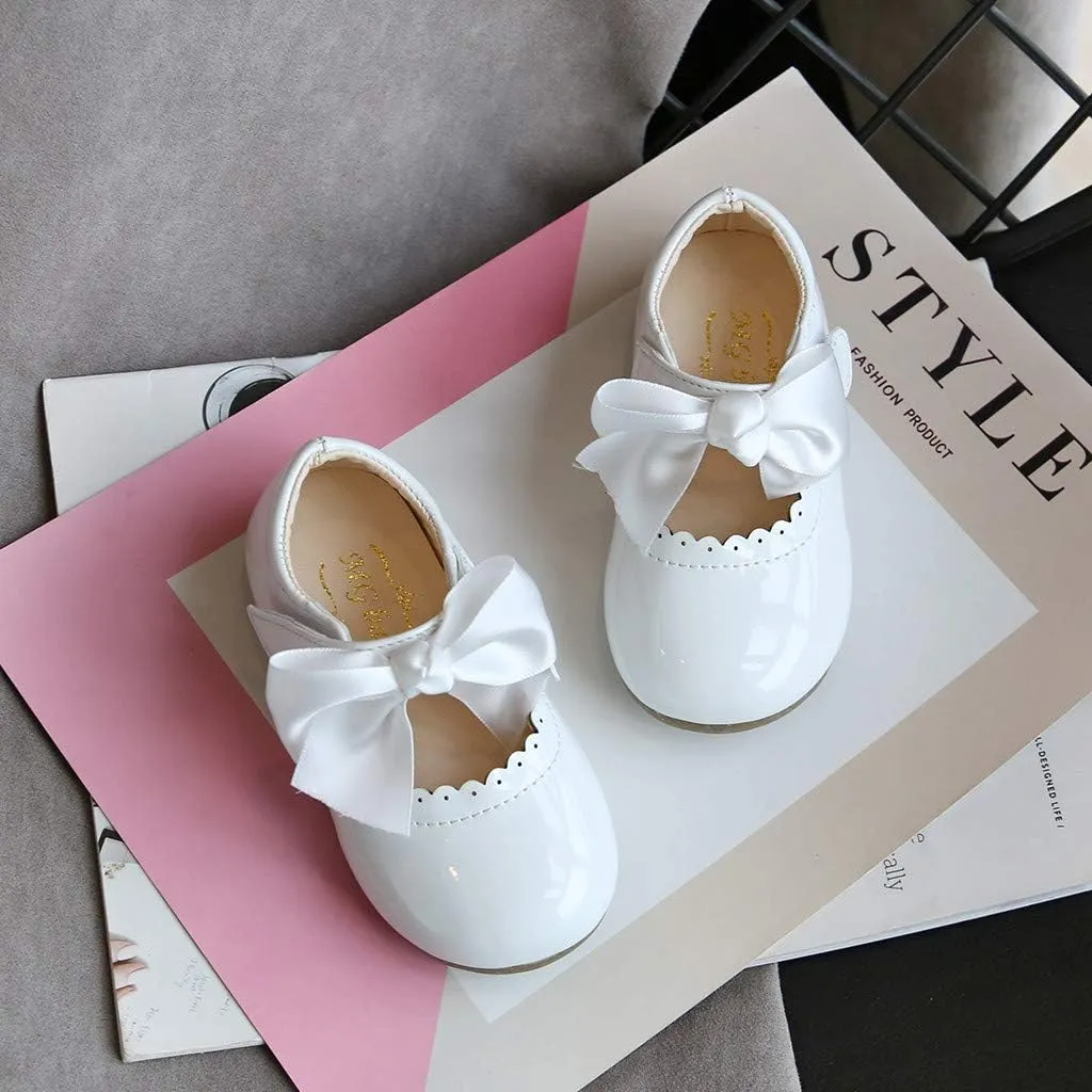 Infant Girls Wedding Dress Shoes Bow Ballet Princess Mary Jane lats First alker Baby Girl Shoes for Party Wear