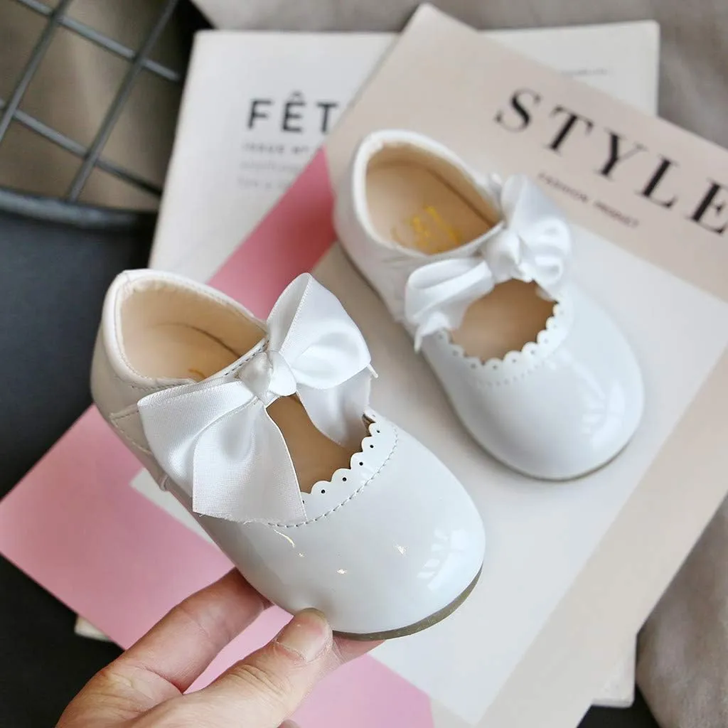 Infant Girls Wedding Dress Shoes Bow Ballet Princess Mary Jane lats First alker Baby Girl Shoes for Party Wear