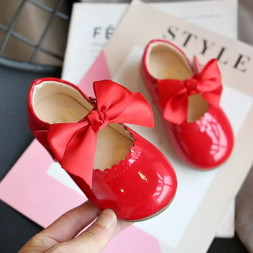 Infant Girls Wedding Dress Shoes Bow Ballet Princess Mary Jane lats First alker Baby Girl Shoes for Party Wear