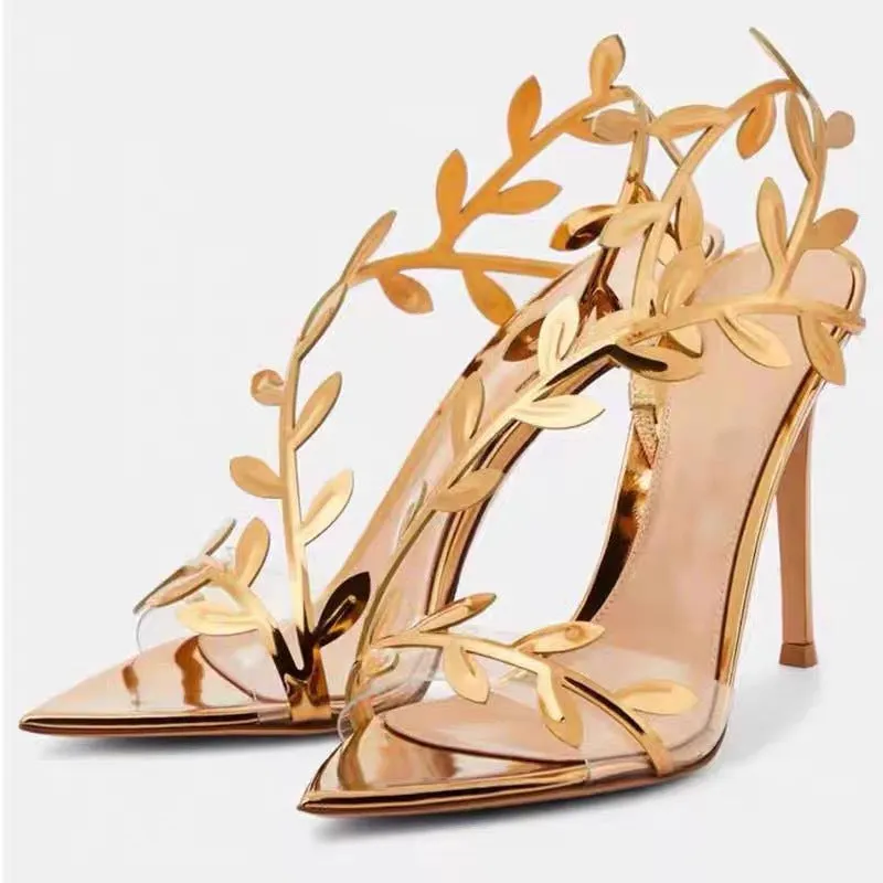 KAELIE - Elegant Gold Leaf High Heels