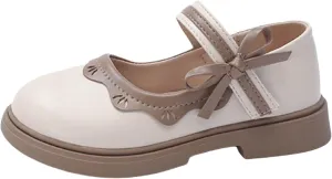 Kids Girls Bow Strap Mary Jane Sandals Low Heel Closed Toe Ankle School Uniform Wedding Shoes Toddler Non Slip Rubber