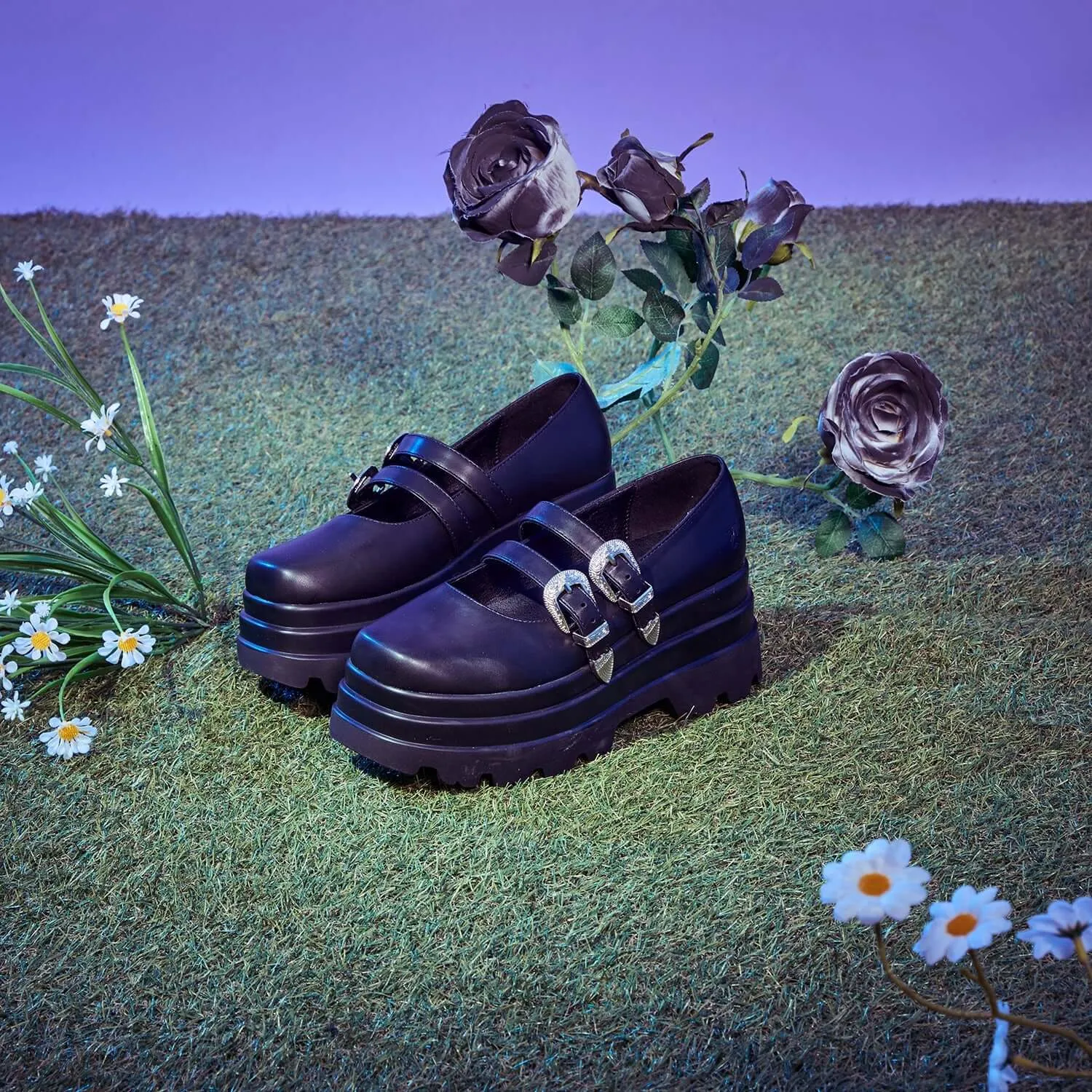 Koi Damona Trident Ornate Buckle Mary Janes  Shoes in Black