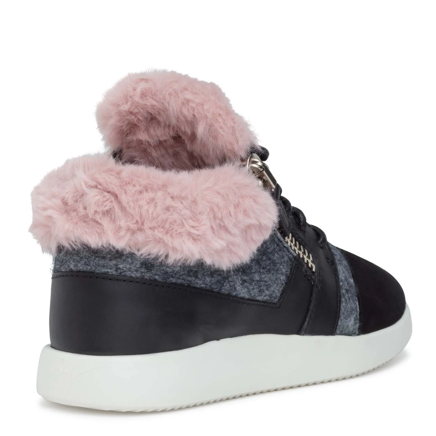 Kriss black suede pink shearling sneakers
