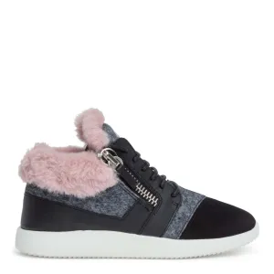 Kriss black suede pink shearling sneakers