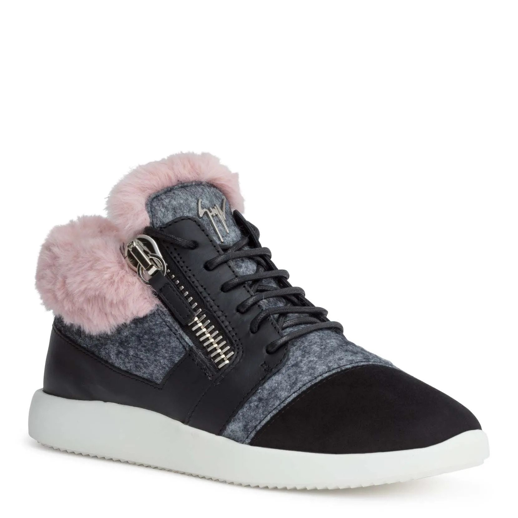 Kriss black suede pink shearling sneakers