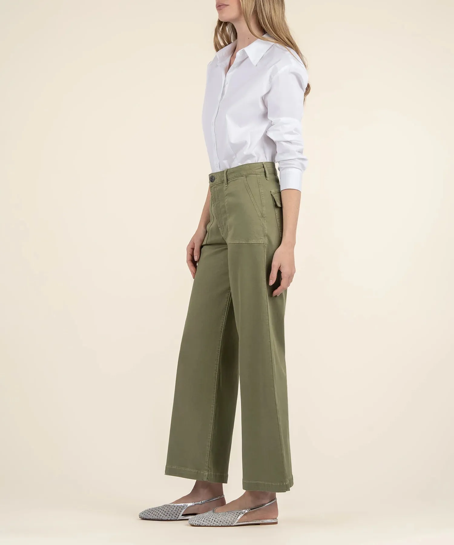 Kut from the Kloth Meg High Rise Wide Leg Pant  Basil Green
