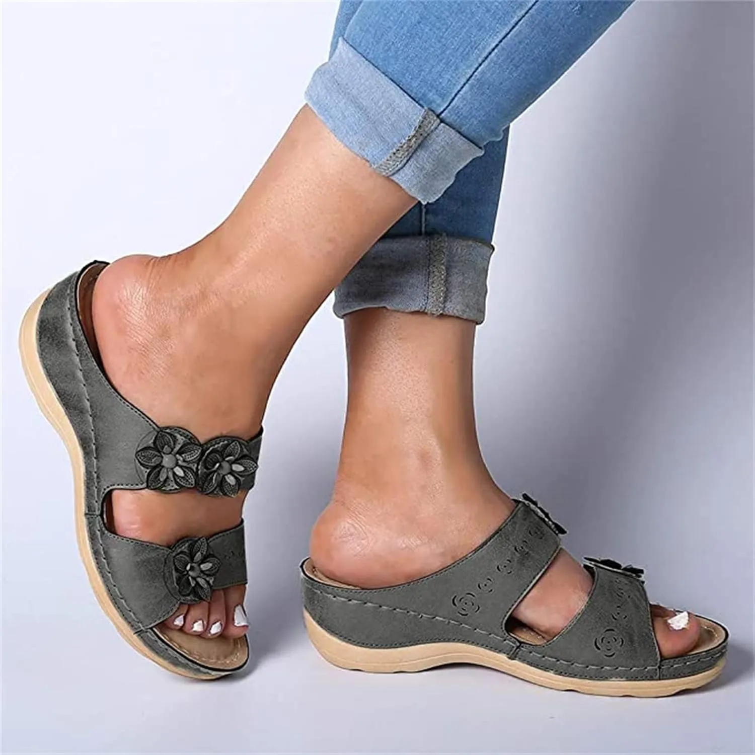 Ladmiple Fashion Sandals Women Dressy Summer Flat Orthotic Slides Comfort Walking Open Toe Arch Support Orthopedic Flip Flops