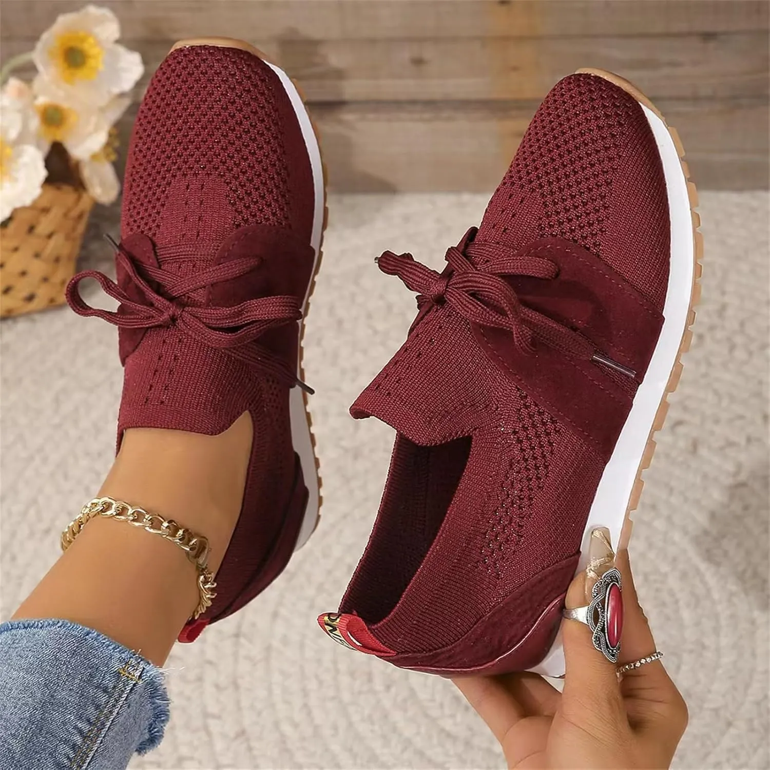 Ladmiple Running Shoes For Women Slip On Lightweight Tennis Shoes Non Slip Gym Workout Fashion Breathable Walking Sneakers
