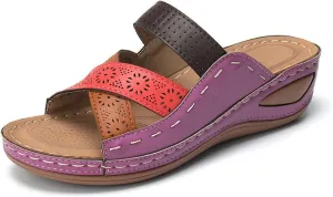 Ladmiple Women's Sandals Comfortable Dressy Walking Orthopedic Slippers Summer Vintage Orthotic Flip Flops with Arch Support