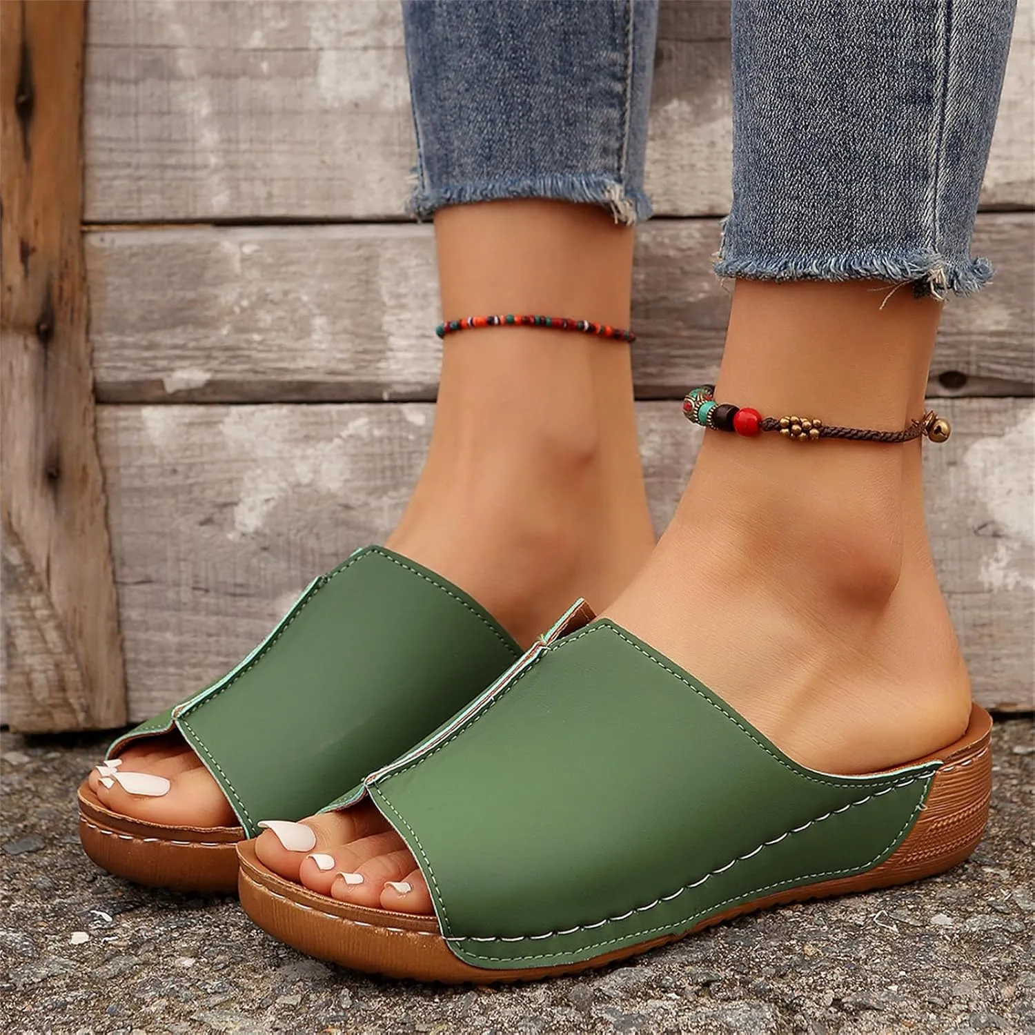 Ladmiple Womens Sandals Comfortable Dressy Wedge Heel Orthopedic Slippers Arch Support Slides Summer Orthotic Flip Flops