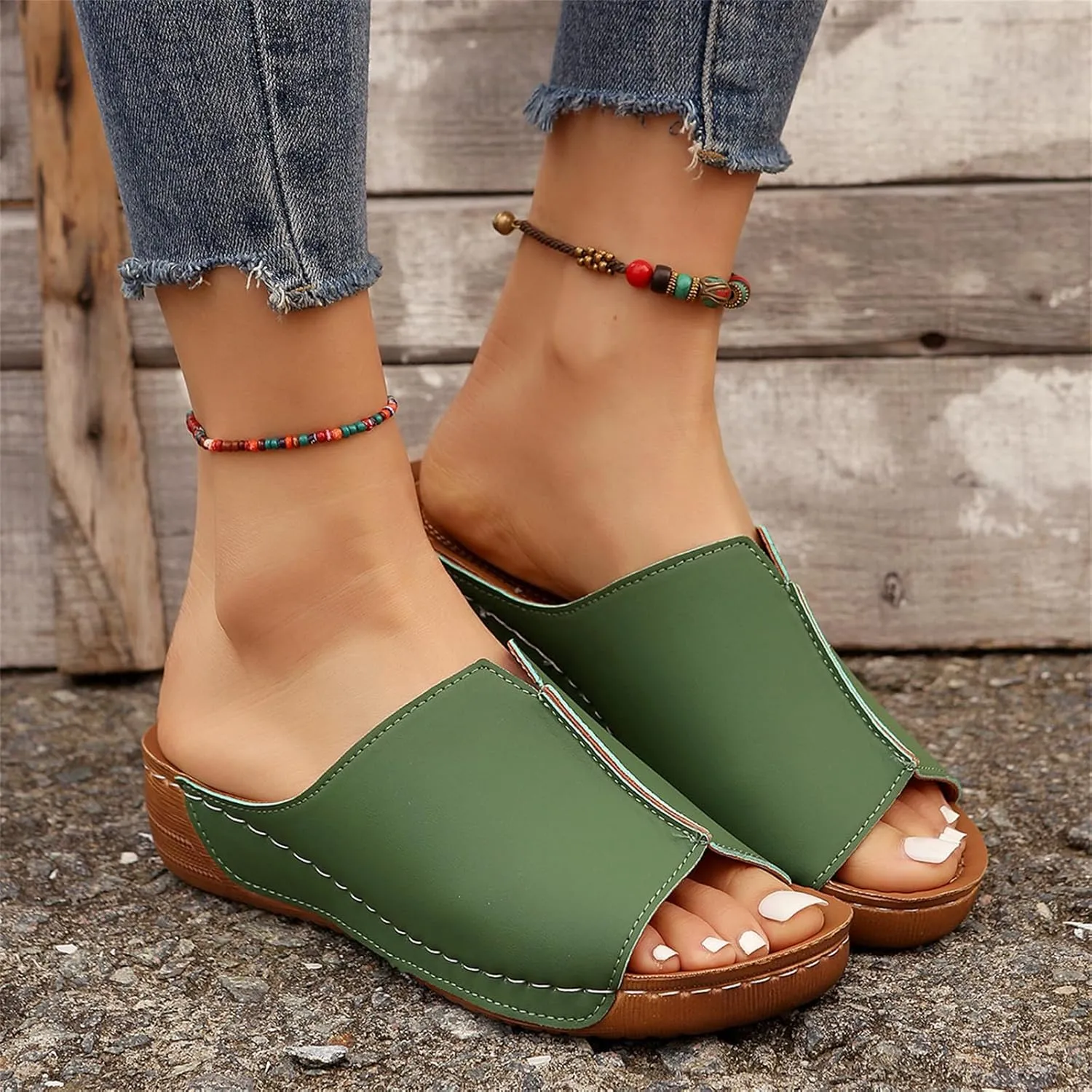 Ladmiple Womens Sandals Comfortable Dressy Wedge Heel Orthopedic Slippers Arch Support Slides Summer Orthotic Flip Flops