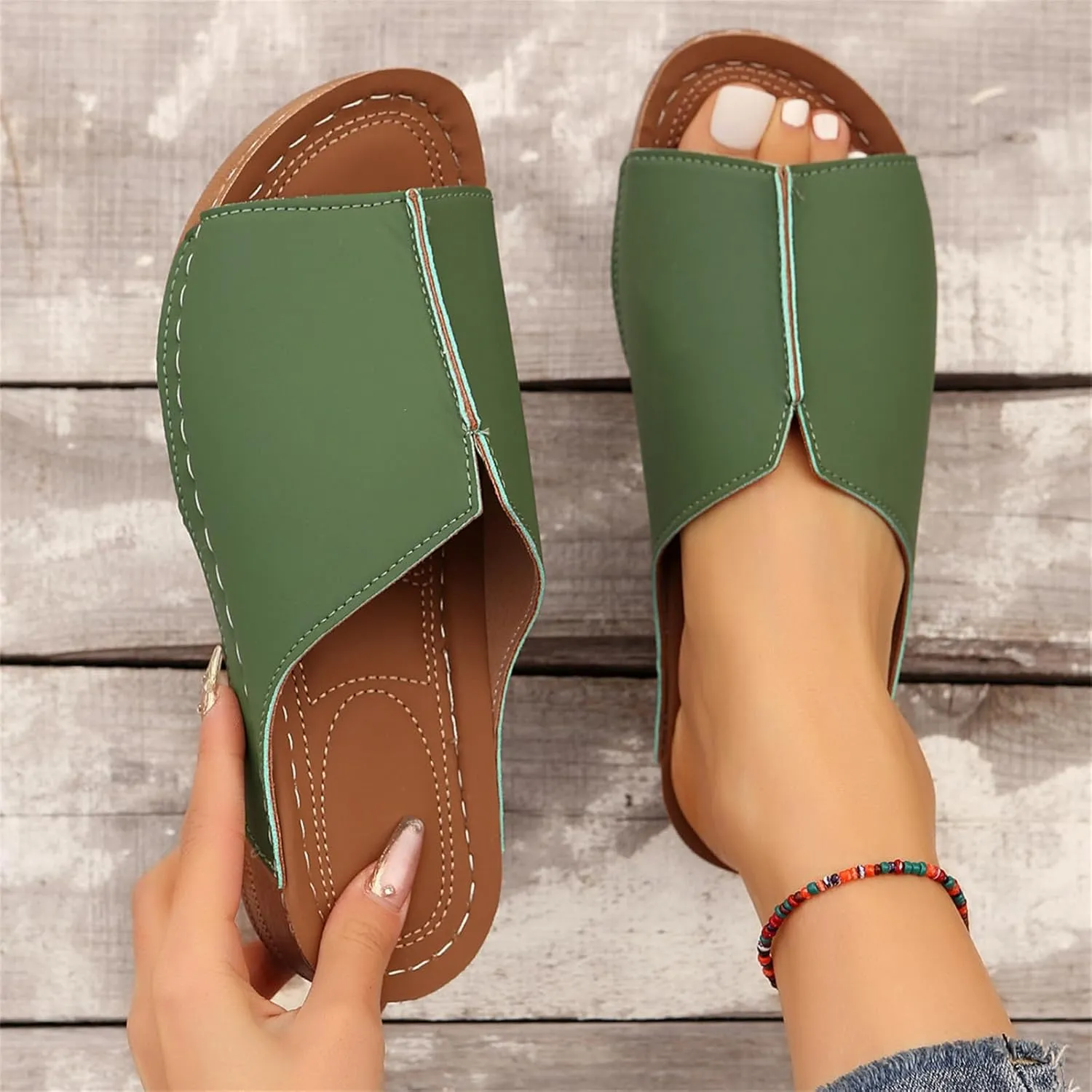 Ladmiple Womens Sandals Comfortable Dressy Wedge Heel Orthopedic Slippers Arch Support Slides Summer Orthotic Flip Flops