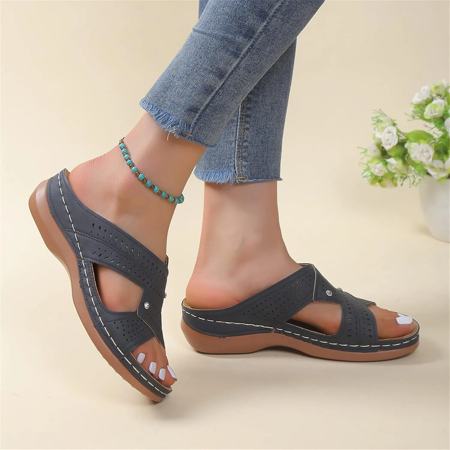 Ladmiple Womens Sandals Dressy Casual Comfortable Arch Support Orthopedic Flip Flops Soft Summer Beach Shoes Orthotic Slides