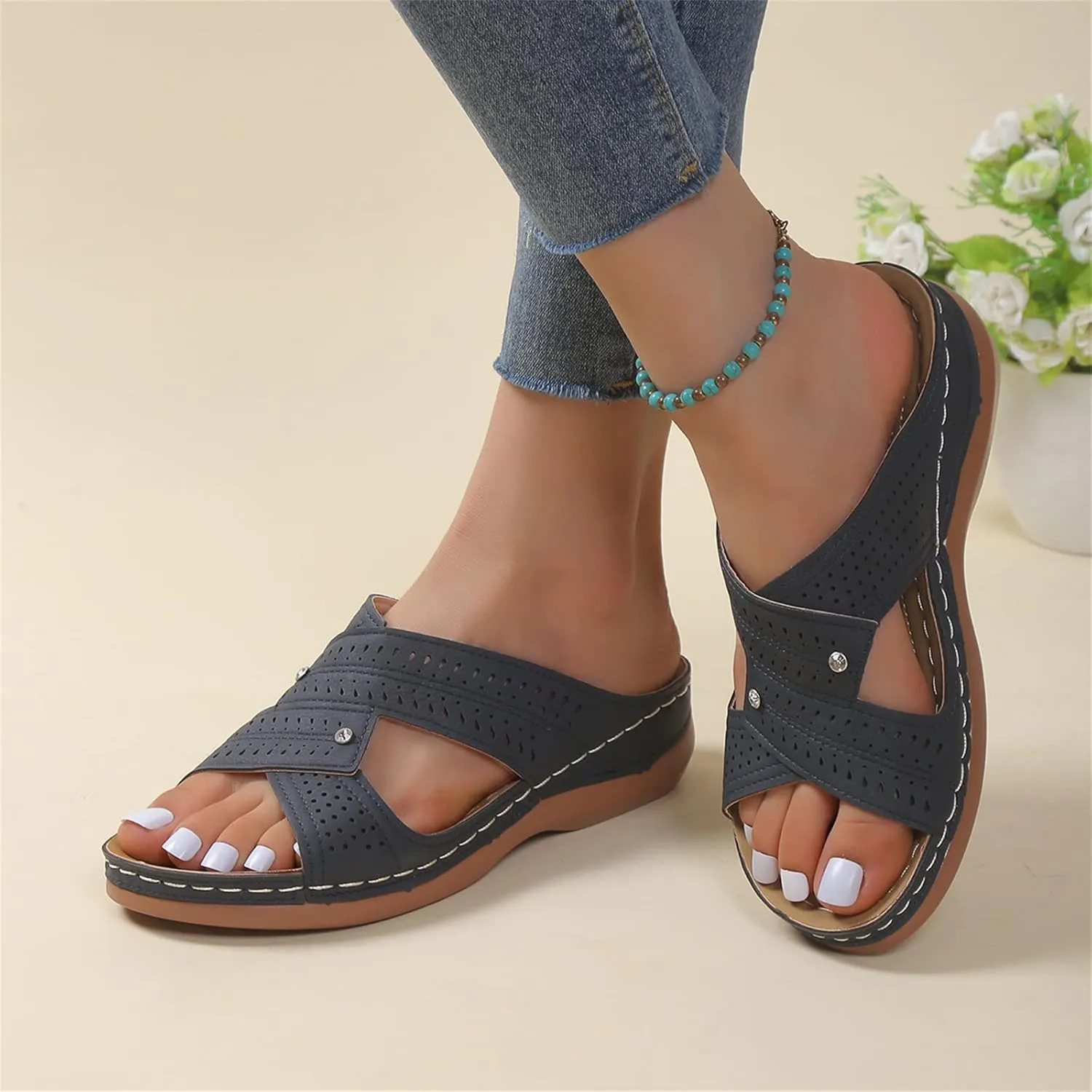 Ladmiple Womens Sandals Dressy Casual Comfortable Arch Support Orthopedic Flip Flops Soft Summer Beach Shoes Orthotic Slides